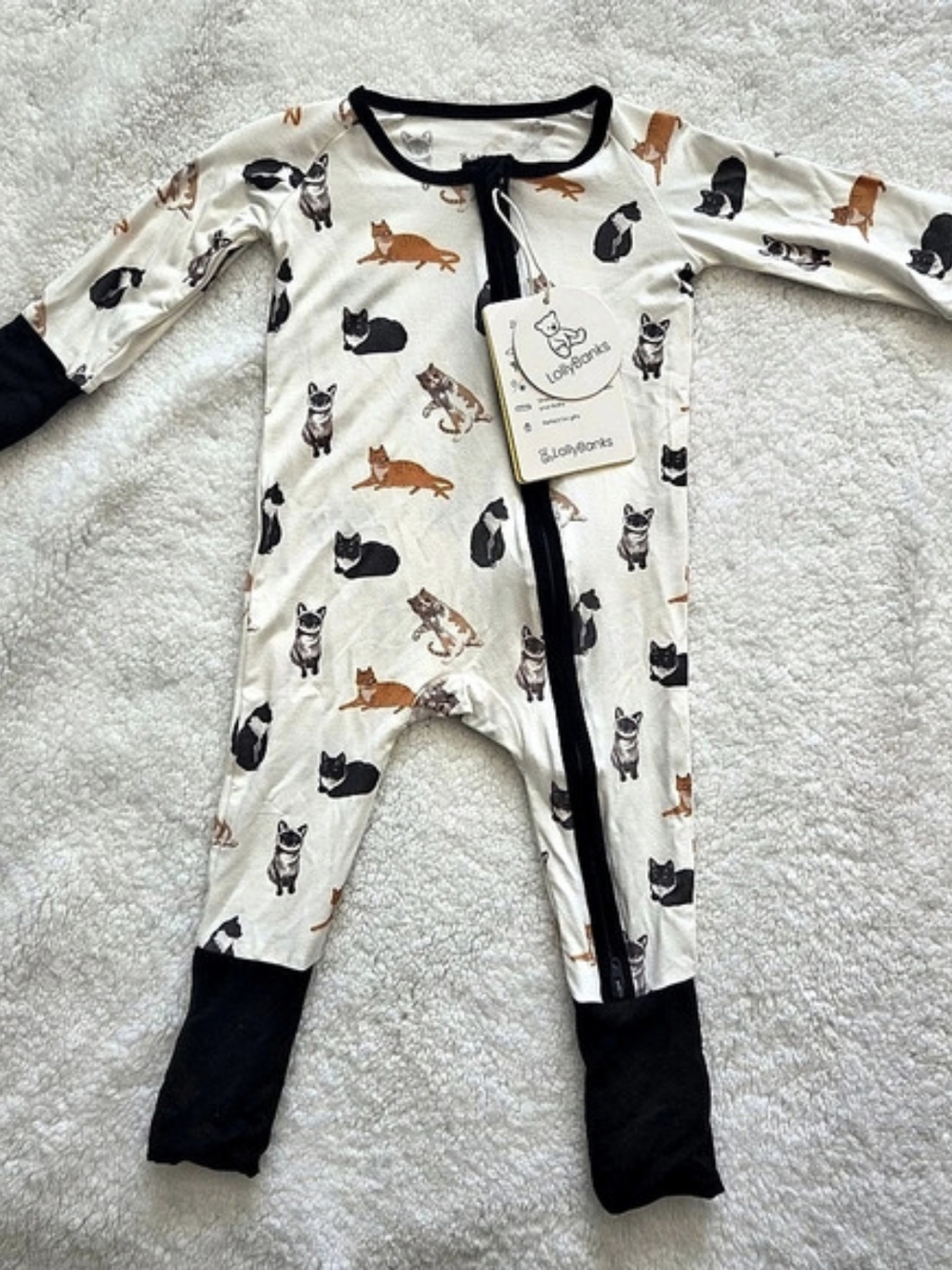 LollyBanks Bamboo Baby Convertible Zipper Pajama - Cat Print 3-6 Months